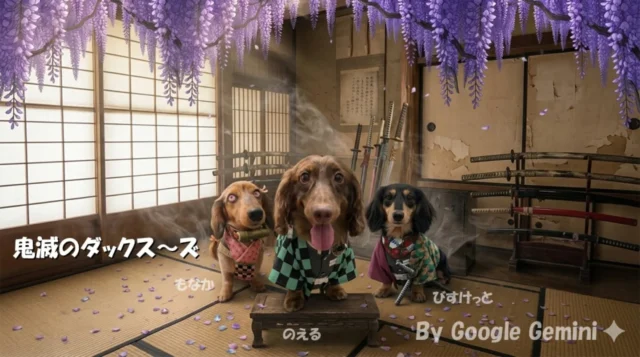 グーグルさん家のじぇみにクンにお願いしました！
ダックス〜ズ！#ダックス多頭飼い #ダックスフンドのいる生活 #ダックスタグラム